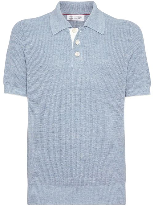 Sky blue cotton-linen polo Brunello Cucinelli | M2L707705CPB56